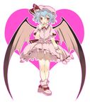  bad_id bad_pixiv_id bat_wings dadami dress full_body hat looking_at_viewer mob_cap pink_dress puffy_short_sleeves puffy_sleeves red_eyes remilia_scarlet short_hair short_sleeves silver_hair simple_background solo standing touhou vampire white_background wings 