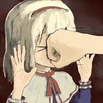  &gt;_&lt; alice_margatroid bad_id bad_pixiv_id blonde_hair closed_eyes face_punch hairband in_the_face kyono meme punching solo touhou 