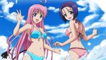  bikini blue_eyes cloud day lala_satalin_deviluke long_hair lowres multiple_girls non-web_source peke pink_hair purple_eyes purple_hair sairenji_haruna short_hair swimsuit to_love-ru 