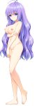  1girl antenna_hair arm_grab barefoot blank_censor blue_eyes breasts censored collarbone completely_nude full_body fuyuichi_monme highres huge_breasts koibana_ren&#039;ai navel nipples non-web_source nude official_art photoshop_(medium) smile standing tachi-e transparent_background yuugure_tokoyo 