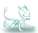 all_fours anthro breasts carrying_with_mouth cleavage clothed clothing fan_character female fours_(artist) gecko hi_res lizard loose_shirt reptile scalie sega skitter_the_gecko solo sonic_the_hedgehog_(series) spats