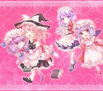  apron between_fingers blonde_hair blush book carrying dress fang hat izayoi_sakuya kirisame_marisa knife mary_janes multiple_girls neme patchouli_knowledge princess_carry purple_eyes red_eyes remilia_scarlet shoes single_shoe smile socks touhou wings witch_hat yuri 