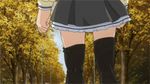  animated animated_gif leaf lowres myself_yourself school_uniform skirt solo thighhighs wakatsuki_shuri wind 