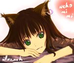  animal_ears brown_hair cat_ears copyright_request earrings face green_eyes illusionk jewelry slit_pupils solo 