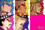  bandana battle_tendency black_hair blonde_hair blue_eyes blue_hair brown_eyes brown_hair dark_skin dark_skinned_male earrings facial_hair facial_mark gem green_eyes hairlocs hat hoop_earrings jewelry jojo_no_kimyou_na_bouken kumegumi kuujou_joutarou lipstick long_hair makeup mohammed_avdol multiple_boys mustache phantom_blood profile red_hair robert_eo_speedwagon scar stardust_crusaders tattoo top_hat wamuu will_anthonio_zeppeli yellow_eyes 