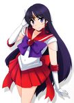  ax-s back_bow bishoujo_senshi_sailor_moon black_hair bow bowtie brooch earrings elbow_gloves gloves heart hino_rei jewelry long_hair pleated_skirt purple_eyes red_sailor_collar red_skirt sailor_collar sailor_mars sailor_senshi_uniform skirt solo star star_earrings super_sailor_mars very_long_hair white_background white_gloves 