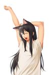  animal_ears arms_up azusa_(hws) cat_ears closed_eyes extra_ears flat_chest open_mouth original simple_background solo white_background 