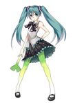  aqua_eyes aqua_hair arm_tattoo food_themed_clothes full_body gradient_legwear hatsune_miku long_hair mary_janes number_tattoo pantyhose ribbon shoes simple_background solo spring_onion tattoo twintails vocaloid 