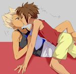  2boys bad_id bad_pixiv_id brown_hair closed_eyes endou_mamoru gouenji_shuuya heart inazuma_eleven inazuma_eleven_(series) kiss male_focus multiple_boys takepiyo white_hair yaoi 