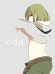  green_hair hakatano_shio hood hoodie kagerou_project kido_tsubomi long_hair red_eyes solo undressing 