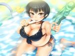  black_hair brown_eyes cleavage ice_cream short_hair tagme yottin 