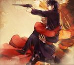  amakura_(am_as) archer black_hair dark_skin dark_skinned_male emiya_kiritsugu fate/stay_night fate/zero fate_(series) gun handgun multiple_boys thompson/center_contender weapon white_hair 