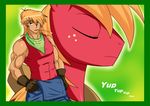  abs bandanna biceps big_macintosh_(mlp) blonde_hair clothed clothing equine eyes_closed friendship_is_magic fur gloves green_eyes hair horse human humanized looking_at_viewer male mammal muscles my_little_pony ninja-8004 pants pecs pony red_fur shirt standing tank_top 
