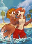  beach bikini brown_fur clothing female fur gold_hair hair jonas male mammal mustelid orange_hair otter seaside swimsuit tight_clothing topless water wet 