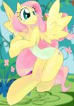  anthrofied arthropod butterfly clothing cutie_mark cyan_eyes equine feathers female fluttershy_(mlp) flying friendship_is_magic fur grass hair horse insect iopichio long_hair mammal my_little_pony outside pegasus pink_hair pony smile solo underwear wings yellow_fur 