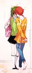  arms_behind_back barefoot couple green_hair heart hino_akane_(smile_precure!) midorikawa_nao multiple_girls orange_shirt precure red_hair shirt short_hair skirt smile_precure! tima yuri 