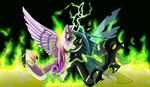  changeling equine female fire friendship_is_magic green_eyes hair horn horse looking_at_viewer mammal multi-colored_hair my_little_pony pony princess_cadance_(mlp) queen_chrysalis_(mlp) solo tails1000 transformation winged_unicorn wings 