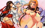  3girls :o angel angel_wings armor armpits ass asymmetrical_wings black_hair blade blonde_hair blue_eyes blue_hair blush boots braid breasts buckle elbow_gloves flying gloves green_eyes hair_ornament hairband hairclip headband highres japanese_clothes jewelry katana large_breasts leina lingerie long_hair looking_back miko multiple_girls nanael navel nipples nude nude_filter open_mouth panties photoshop polka_dot polka_dot_panties purple_eyes pussy queen&#039;s_blade queen's_blade rin-sin ring short_hair smile strap sword tearing_clothes thigh_boots thigh_strap thighhighs tomoe torn_clothes twin_braids uncensored underwear very_long_hair wardrobe_malfunction weapon wings 