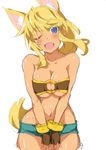  ;d animal_ears bandeau bangs bare_shoulders beltbra blonde_hair blush bracer breast_squeeze breasts brown_gloves cleavage cleavage_cutout cutoffs denim denim_shorts extra_ears fangs fingerless_gloves gloves groin head_tilt kuronyan large_breasts liru long_hair looking_at_viewer lowleg lowleg_shorts navel o-ring o-ring_top one_eye_closed open_mouth ponytail renkin_san-kyuu_magical_pokaan shiny shiny_skin short_shorts shorts sidelocks simple_background sketch smile solo standing tail underboob v_arms white_background wide_hips wolf_ears wolf_girl wolf_tail 