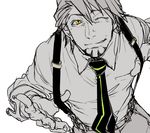  facial_hair kaburagi_t_kotetsu male_focus necktie one_eye_closed smile solo spot_color suspenders tiger_&amp;_bunny yoshimura_masa 
