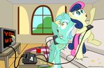  amber_eyes blonde_hair blue_eyes bonbon_(mlp) chips controller cutie_mark derpy_hooves_(mlp) equine female friendship_is_magic game_controller gaming hair horn horse lyra_(mlp) lyra_heartstrings_(mlp) mammal my_little_pony open_mouth parody pink_hair pinkanon pony purple_hair regular_show sitting soda_can sofa two_tone_hair unicorn video_games 