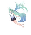  aqua_hair bad_id bad_pixiv_id bare_shoulders barefoot blue_eyes faefaea feet full_body hatsune_miku highres legs long_hair necktie simple_background skirt solo twintails vocaloid white_background 