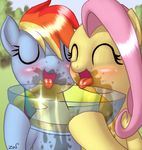  blush drinking duo equine eyes_closed female feral fluttershy_(mlp) friendship_is_magic hair horse mammal my_little_pony nude peeing pegasus pony rainbow_dash_(mlp) tongue urine watersports wings zed001 