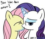  blue_eyes duo equine eyeshadow female feral fluttershy_(mlp) forced friendship_is_magic fur glowing hair horn horse kissing lesbian looking_at_viewer magic makeup mammal mcsadat my_little_pony pony purple_hair rarity_(mlp) unicorn white_fur 