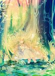  bad_id bad_pixiv_id blonde_hair closed_eyes dress flower forest hair_flower hair_ornament itamidome lying nature on_back original partially_submerged plant sleeping solo vines water 