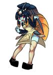  apron bad_id bad_pixiv_id bangs blue_skin blunt_bangs breasts fins fish_girl hair_ornament highres minette_(skullgirls) monster_girl open_mouth pigeon-toed pink_eyes scales shell siwasu_hizume skullgirls small_breasts smile solo thighhighs waitress yellow_sclera 