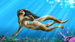  anthro breasts female jackrow mammal mustelid nipples nude otter solo swimming underwater water webbed_feet webbed_hands 
