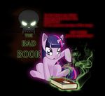  book english_text equine female feral friendship_is_magic fur hair horn horse magic mammal multi-colored_hair my_little_pony open_mouth pony purple_fur purple_hair redeyereaper simple_background sitting skull solo text tongue twilight_sparkle_(mlp) unicorn 
