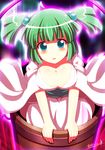  alternate_breast_size aura bad_id bad_pixiv_id banned_artist blue_eyes blush breasts bucket cleavage collarbone green_hair hair_bobbles hair_ornament in_bucket in_container japanese_clothes kimono kisaragi_zwei kisume large_breasts looking_at_viewer older sash solo touhou twintails v_arms wide_sleeves wooden_bucket yukata 