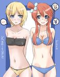  blonde_hair blue_eyes blush breasts fuuro_(pokemon) gym_leader hair_ornament hakusen-hiki kamitsure_(pokemon) large_breasts long_hair midriff multiple_girls navel open_mouth pokemon pokemon_(game) pokemon_bw red_hair smile swimsuit 