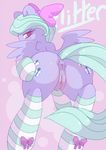  anus bow butt cutie_mark equine female feral flitter_(mlp) friendship_is_magic horse lonelycross looking_back mammal my_little_pony pegasus pony presenting purple_eyes pussy socks solo wings 