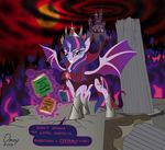  armor castle column comic corruption crown cutie_mark dark_magic dialog english_text equine evil fangs female feral flames friendship_is_magic glowing hair horn horse levitation looking_at_viewer magic mammal multi-colored_hair my_little_pony omny87 outside pegasus pony purple_eyes royalty sky smoke sun tentacles text twilight_sparkle_(mlp) two_tone_hair unicorn winged_unicorn wings 