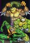  amphibian andreygorkovenko anthro battletoads biceps bottomless brown_eyes brown_skin crouching eyewear flexing glasses green_eyes green_skin grin group looking_at_viewer male muscles nude pads pecs pimple pimple_(battletoads) rash rash_(battletoads) ripped smile standing sunglasses teeth toad toned topless vein wristband zitz zitz_(battletoads) 