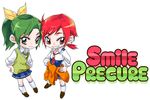  chibi copyright_name hino_akane_(smile_precure!) lowres midorikawa_nao multiple_girls nanairogaoka_middle_school_uniform precure school_uniform short_hair simple_background skirt sleeves_rolled_up smile smile_precure! tima white_background 