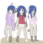 absurd_res ahoge blue_hair bottomless brown_eyes canine delicious_(artist) dog female hair hi_res mammal open_mouth pajamas pussy young 