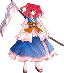  alphes_(style) bad_id bad_pixiv_id dairi dress full_body hair_bobbles hair_ornament looking_at_viewer onozuka_komachi parody red_eyes red_hair scythe short_hair solo style_parody touhou transparent_background two_side_up 