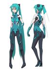  aqua_eyes aqua_hair ass back breasts hair_ornament hatsune_miku highres long_hair neon_genesis_evangelion oonishi_shunsuke pigeon-toed plugsuit rebuild_of_evangelion simple_background small_breasts smile solo twintails very_long_hair vocaloid white_background 