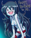  adventure_time black_hair breasts english_text female hair itimu long_hair looking_at_viewer marceline nipples open_mouth smile solo text topless undead underwear vampire 