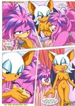  bound breasts comic dialog dildo female gag julie-su lesbian mobius_unleashed nipples nude rouge_the_bat sega sex_toy smile sonic_(series) strapon text 