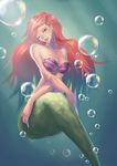  1girl ariel ariel_(disney) bra disney highres ikarisu_(shikomizue) lingerie mermaid monster_girl pixiv red_hair the_little_mermaid underwater underwear water 