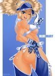  alternate_costume alternate_hairstyle ass belt blonde_hair blue_eyes blue_mary breasts chaps fatal_fury gloves kof:_maximum_impact large_breasts looking_back maximum_impact_ii one_eye_closed panties short_hair smile snk solo tan the_king_of_fighters thong thumbs_up twintails underboob underwear visor_cap zonda_(solid_air) 