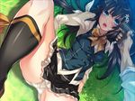  1girl at_gunpoint black_hair blue_eyes blush breasts game_cg gun legs long_hair looking_at_viewer lying open_mouth panties pantyshot play!_play!_play!_san rape school_uniform skirt socks spread_legs thighs underwear upskirt wazakita weapon white_panties 