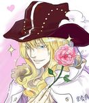  1boy blonde_hair blue_eyes cavendish dressrosa flower hat heart long_hair male male_focus one_piece rose smile solo 