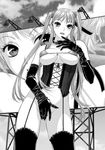  bare_shoulders billboard black_legwear blush bottomless breasts cleavage corset covering covering_crotch elbow_gloves garter_straps gloves greyscale groin hanabusu_arisu highres kagosaka_mahiro large_breasts long_hair looking_at_viewer monochrome my_doll_house navel newhalf otoko_no_ko solo thighhighs twintails very_long_hair wig yui_toshiki 