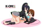  bikini black_hair brown_eyes brown_hair clothes_removed hirasawa_yui jacket k-on! k-on!_movie long_hair mouth_hold multiple_girls nakano_azusa p-crush panties pantyshot ponytail red_string short_hair singing! string swimsuit underwear yuri 