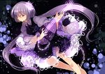  biwa_lute chain dress flower hair_flower hair_ornament instrument long_hair long_sleeves lute_(instrument) musical_note parody purple_dress purple_eyes purple_hair solo style_parody touhou tsukumo_benben twintails very_long_hair wide_sleeves yetworldview_kaze 